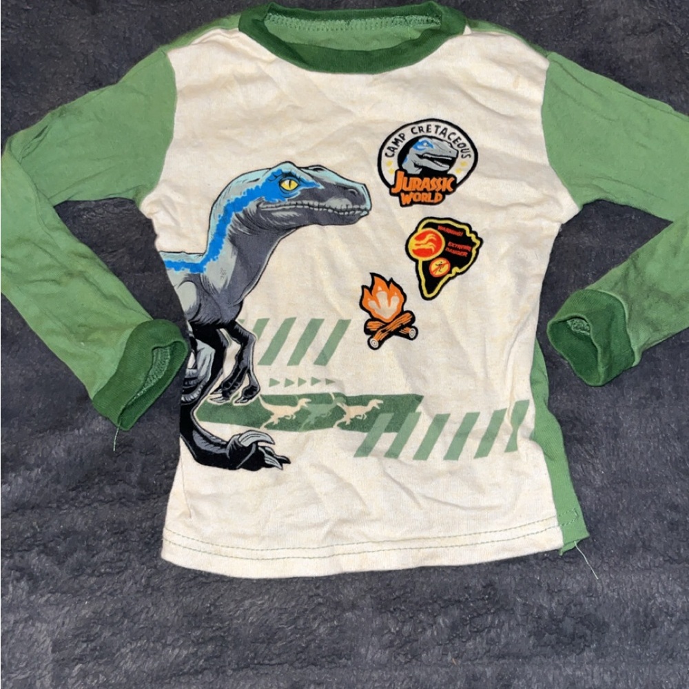 Kids Green and White Dinosaur Shirt